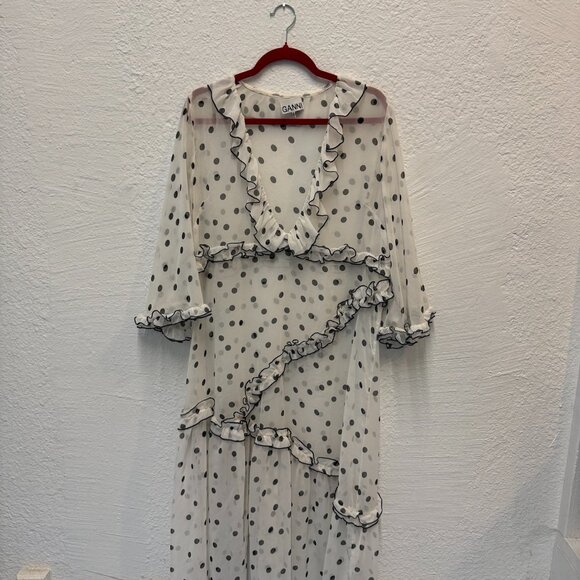 GANNI Ruffled Chiffon Midi Dress - Picture 4 of 9